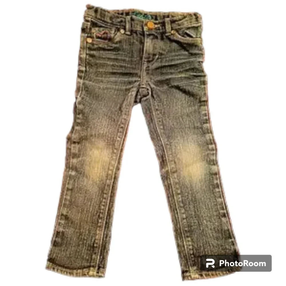 Levi's Girl's blue jeans with gems‎ and embroidered hearts Adjustable Waist 3T